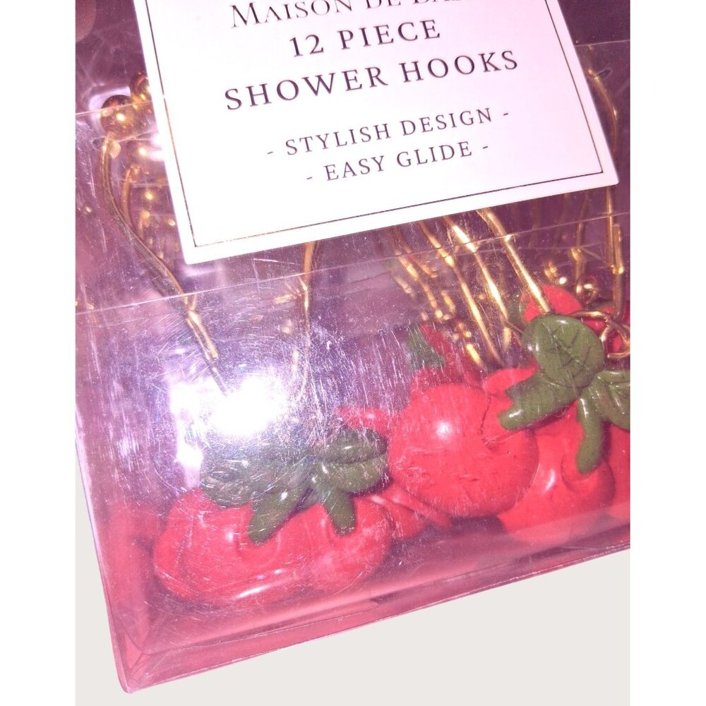 Maison De Base 12 Piece Strawberry Decorative Shower Curtain Hooks Stylish Gold